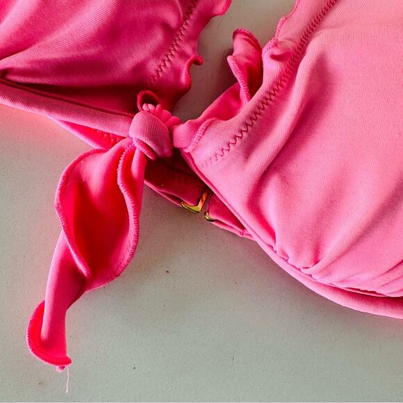 VS VICTORIAS SECRET Pink Ruffle Halter Tie Underwire Plunge Bikini Swim Top 36B - Picture 6 of 11